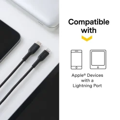 NXT Technologies ™ 4 Ft. Braided USB-C to Lightning Cable for iPhone/iPad/iPod touch, Black (LBA020-4BKST)