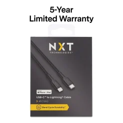 NXT Technologies ™ 4 Ft. Braided USB-C to Lightning Cable for iPhone/iPad/iPod touch, Black (LBA020-4BKST)