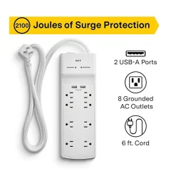 Surge Protectors & Power Strips<NXT Technologies ™ 8-Outlet Plus USB Surge Protector, 6' Cord, 2100 Joules (NX54317)