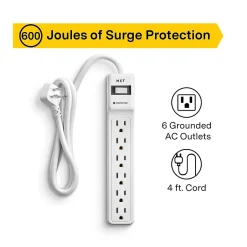 Surge Protectors & Power Strips<NXT Technologies 6-Outlet Surge Protector, 4' Cord, 600 Joules (NX54312)