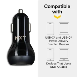 NXT Technologies ™ Universal USB-C/USB-A Car Charger, Black (NX60452)