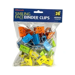 Officemate Smiling Face Medium Binder Clips, Assorted Colors, 36 Clips/Pack (31095) Clearance