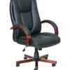 Hot Luxhide Bonded Leather Executive Chair with Wood Arms and Base, Cordovan (OTG11300B) Office Chairs