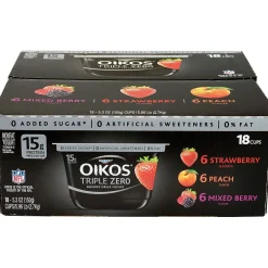 Fresh Groceries<OIKOS Triple Zero Variety Yogurt, 5.3 oz., 18/Pack (01955)