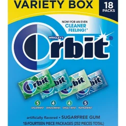 Gum & Mints<Orbit Variety Box Sugar Free Gum, Assorted Flavors, 12.8 oz., 252 Pieces/Pack, 18/Pack (220-00568)