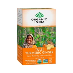 Tea<Organic India Decaf Tulsi Turmeric Ginger Tea Bags, 18/Box (801541512324)
