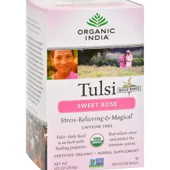 Tea<Organic India Tulsi Decaf Sweet Rose Tea Bags, 18 /Box (71555-MP)