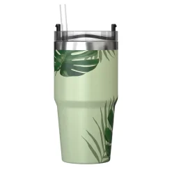 Outdoors Professional Stainless Steel Double-Walled Vacuum Insulated Tumbler with Straw, 20 oz., Tropical Green (OUTD9195)