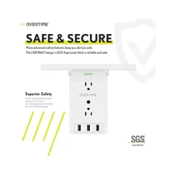 Surge Protectors & Power Strips<Overtime Wall Outlet Shelf, 8 Outlets and 3 USB Ports, Surge Protector, White (OTWP8O3USB)