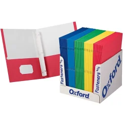 Oxford 2 Pocket Folders with Fasteners, Assorted Colors, 100/Box (ESS50764) Discount