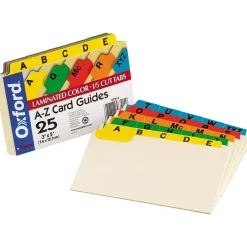 Discount Laminated Alpha Index Card Guides, 3" x 5" , Manila, 25/Set (OXF03514) Index Cards