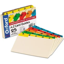 Outlet Laminated Tab Alpha Index Card Guides, 4" x 6", Manila, 25/Set (OXF04635) Index Cards