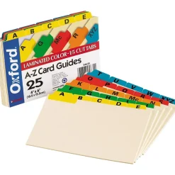 Outlet Laminated Tab Alpha Index Card Guides, 4" x 6", Manila, 25/Set (OXF04635) Index Cards