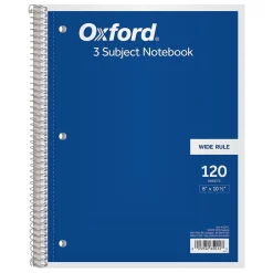 Oxford 3-Subject Notebooks, 8" x 10.5", Wide Ruled, 120 Sheets, Each (65012) Outlet