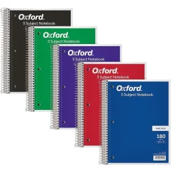 Oxford 5-Subject Subject Notebooks, 8" x 10.5", Wide Ruled, 180 Sheets, Each (65058) Outlet