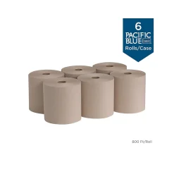 Paper Towels<Pacific Blue Basic Recycled Hardwound Paper Towel, 1-Ply, Brown, 800'/Roll, 6 Rolls/Carton (26301)