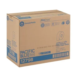 Pacific Blue Basic Pacific Blue Recycled Jumbo Jr. Toilet Paper, 2-Ply, White, 1000 ft./Roll, 8 Rolls/Carton (12798)