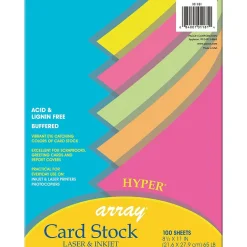 New Array 65 lb. Cardstock Paper, 8.5" x 11", Assorted Hyper Colors, 100 Sheets/Pack, 2 Packs/Bundle (PAC101181) Card Stock