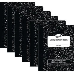 Pacon Composition Notebooks, 9.75" x 7.5", Wide Ruled, 100 Sheets, Black, 6/Bundle (PACMMK37101-6) Clearance