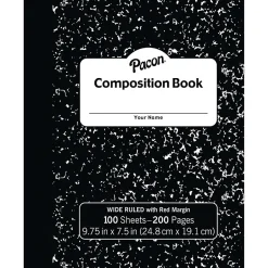 Pacon Composition Notebooks, 9.75" x 7.5", Wide Ruled, 100 Sheets, Black, 6/Bundle (PACMMK37101-6) Clearance