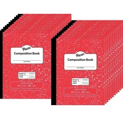 Pacon Composition Notebooks, 7.75" x 9.75", Wide Ruled, 24 Sheets, Red, 24/Bundle (PACMMK37139-24) New