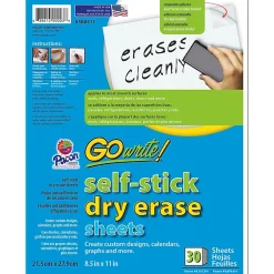 Go Write Dry Erase Sheets 30PK 8 1/2 X 11 Plain, Melamine, Self Stick (PACASB8511) Dry Erase