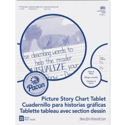Hot Picture Story Chart Tablet, White, Ruled Short, 1-1/2" Ruled, 24" x 32", 25 Sheets Per Pack, 2 Packs (PACMMK07430-2) Easel Paper Pads