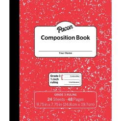 Pacon 1-Subject Composition Notebooks, 7.5" x 9.75", Manuscript Ruled, 24 Sheets, Red Marble, Each (PACMMK37139) Best