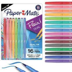 Paper Mate Flair! DUAL Calligraphy Pens, Brush/Medium Tips, Assorted Colors, 16/Pack (2181607) Best