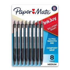 Paper Mate InkJoy 300RT Retractable Ballpoint Pen, Medium Point, Black Ink, 8/Pack (1781565/1945920) New