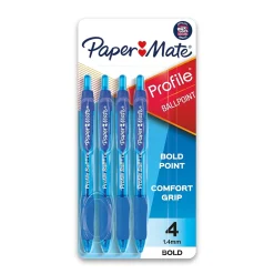 Paper Mate Profile Retractable Ballpoint Pen, Bold Point, Blue Ink, 4/Pack (89472) Clearance