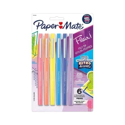 Paper Mate Retro Accents Felt Pen, Medium Point, Assorted Ink, 6/Pack (2097888) Hot