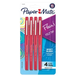 Paper Mate PaperMate Flair Felt Pen, Medium Point, 0.7mm, Red Ink, 4 Pack (84244) Discount