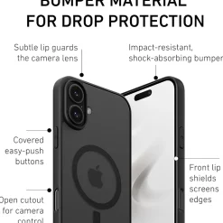 Cell Phone Cases<PEEL Bumper Series MagSafe Phone Case for iPhone 16 Plus Case, Shock Absorbing, Black (i16_PLS_BMP_BLK)