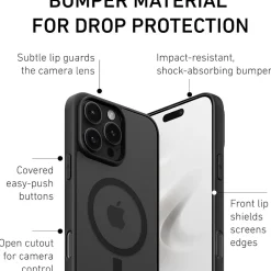 Cell Phone Cases<PEEL MagSafe Bumper Phone Case for iPhone 16 Pro Max, Shock Absorbing, Black (i16_PMX_BMP_BLK)