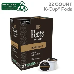 Keurig K-Cups<Peet's Coffee Café Domingo Coffee Keurig® K-Cup® Pods, Medium Roast, 22/Box (6543)