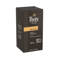 Keurig K-Cups<Peet's Coffee Cafe Domingo Coffee Pods, Medium Roast, 16/Box, 6 Boxes/Carton (1001063)