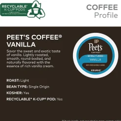 Keurig K-Cups<Peet's Coffee Vanilla Coffee, Keurig K-Cup Pod, Light Roast, 22/Box (5000376697)