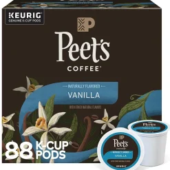 Keurig K-Cups<Peet's Coffee Vanilla Coffee, Keurig K-Cup Pod, Light Roast, 88/Carton (5000376697CT)