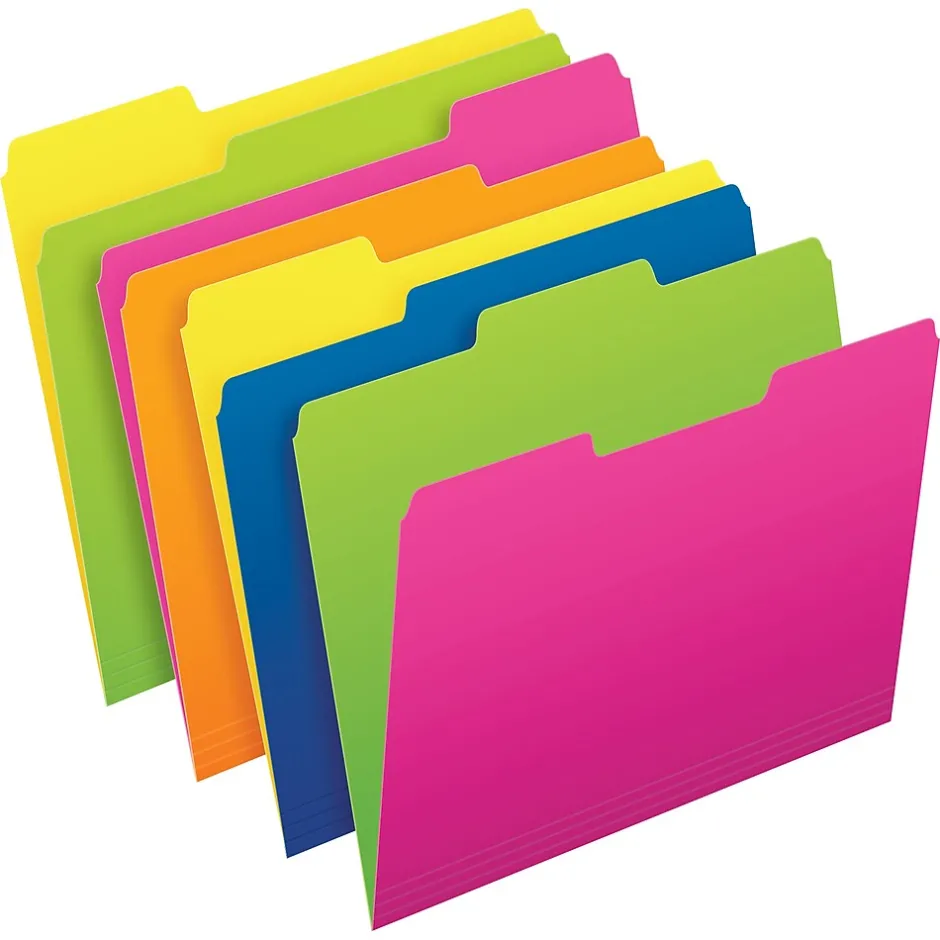 Pendaflex Glow Twisted 3-Tab File Folder, Letter Size, Multicolor, 12/Pack (40526) Clearance