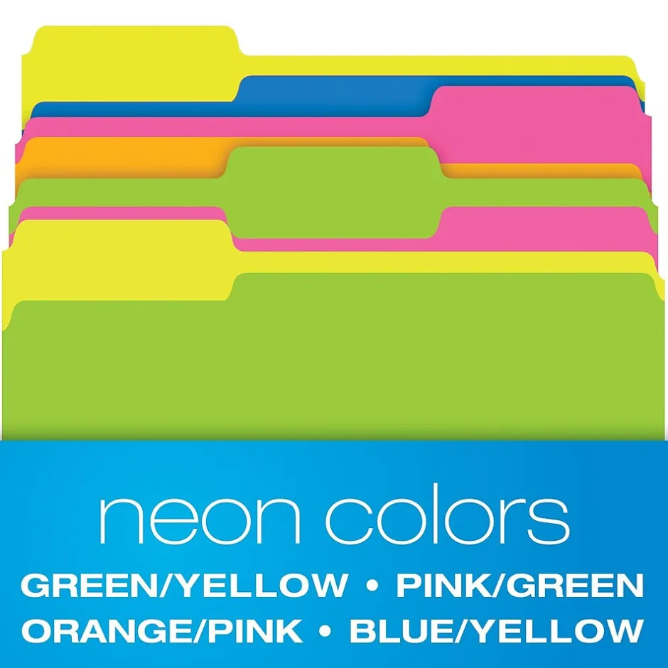 Pendaflex Glow Twisted 3-Tab File Folder, Letter Size, Multicolor, 12/Pack (40526) Clearance