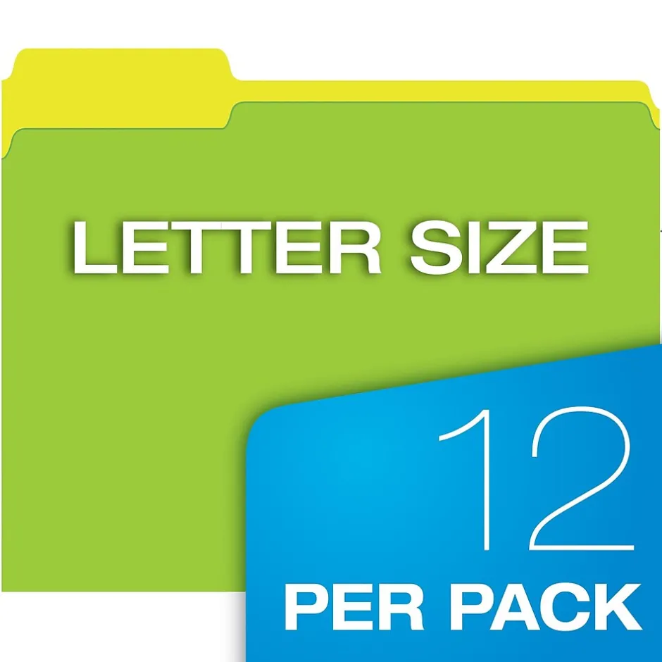 Pendaflex Glow Twisted 3-Tab File Folder, Letter Size, Multicolor, 12/Pack (40526) Clearance
