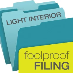 Pendaflex Recycled File Folder, 2/5-Cut Tab, Letter Size, , 100/Box (42101/3AQU) Aqua Outlet