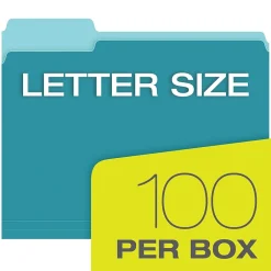 Pendaflex Recycled File Folder, 2/5-Cut Tab, Letter Size, , 100/Box (42101/3AQU) Aqua Outlet