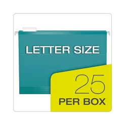 Pendaflex Reinforced Hanging File Folders, 1/5 Tab, Letter Size, Aqua, 25/Box (PFX 4152 1/5 AQU) Teal Clearance