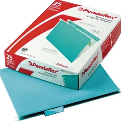 Pendaflex Reinforced Hanging File Folders, 1/5 Tab, Letter Size, Aqua, 25/Box (PFX 4152 1/5 AQU) Teal Clearance