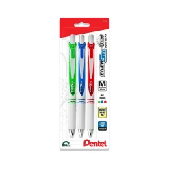 Pentel EnerGel Pearl Retractable Gel Pens, Medium Point, 0.7mm, Assorted Inks, 3/Pack (BL77WBPS3M3) New