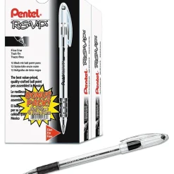 Pentel R.S.V.P. Ballpoint Stick Pens, Fine Point, Black Ink with Clear Barrel, 24/Pack (BK90ASW2) New