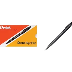 Pentel Sign Felt Pens, Fine Point, Black Ink, Dozen (S520-A) Outlet