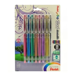 Pentel Slicci Metallic Gel Pens, 0.8 mm, Extra Fine Point, Assorted Colors, 8/Pack (99029)